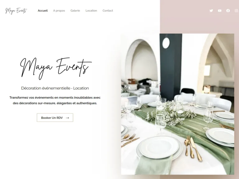Site de Maya Events, décoration événementielle, réalisé par Amel S.