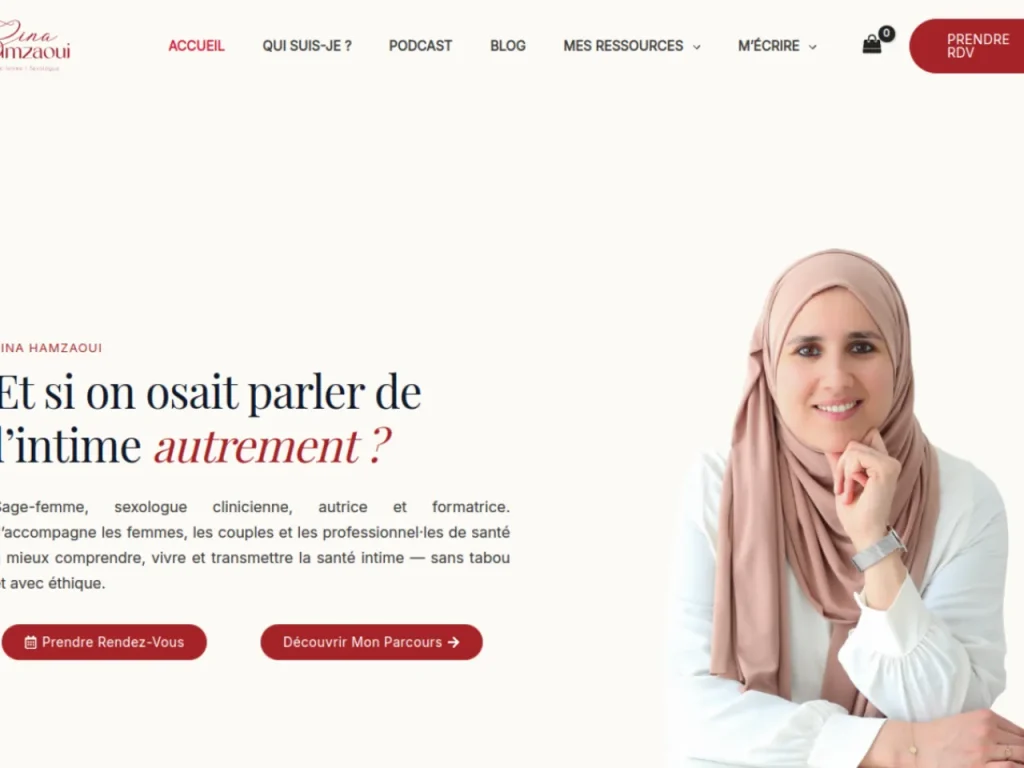 Aperçu du site de Zina Hamzaoui, sage-femme et sexologue, réalisé par Amel S.